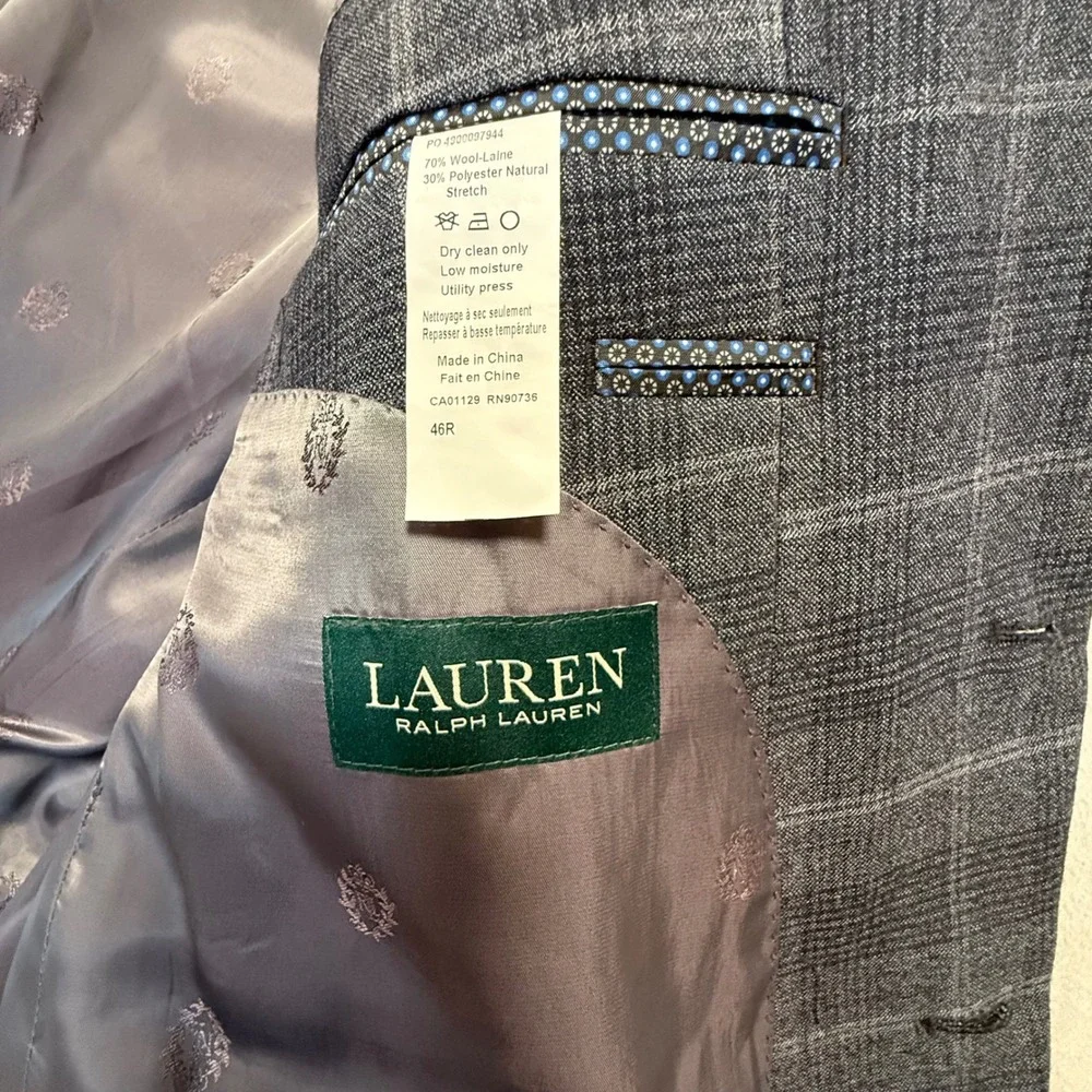 Lauren‎ Ralph Lauren Wool Blend Window Pane Check Blazer Sport Jacket Men 46R